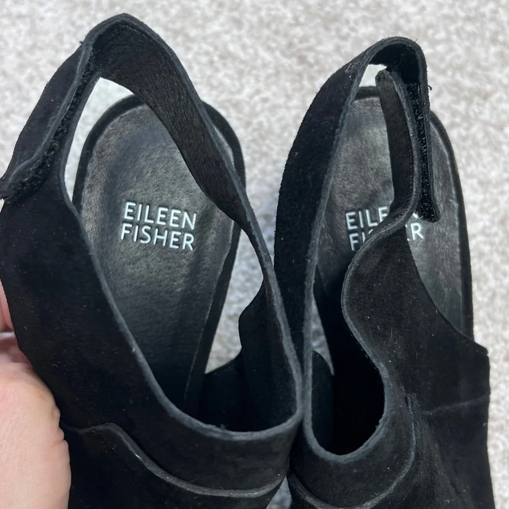 Eileen Fisher Suede Leather Almond Toe Slingback Heels Black 7.5